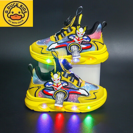 G.duck男童鞋子新款2025运动鞋透气春秋发光网面儿童带灯跑步鞋子奥曼 9923白色 皮面单鞋 29 内长18厘米