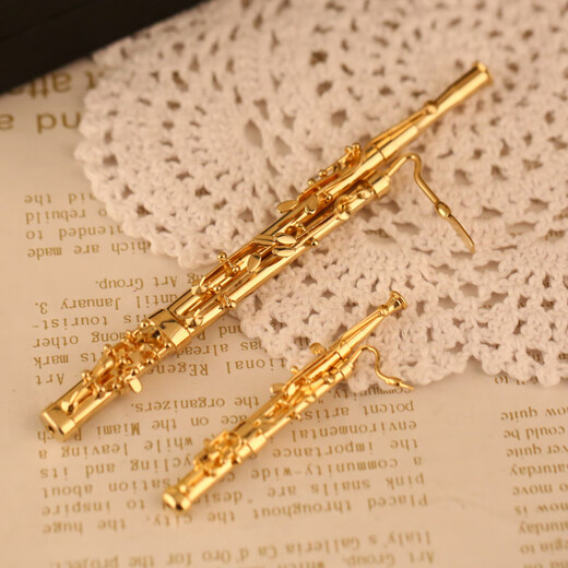 杉贝适用于可刻字巴松模型大管西洋乐器模型摆件家居饰品生日礼物创意 【镀金巴松胸针】一