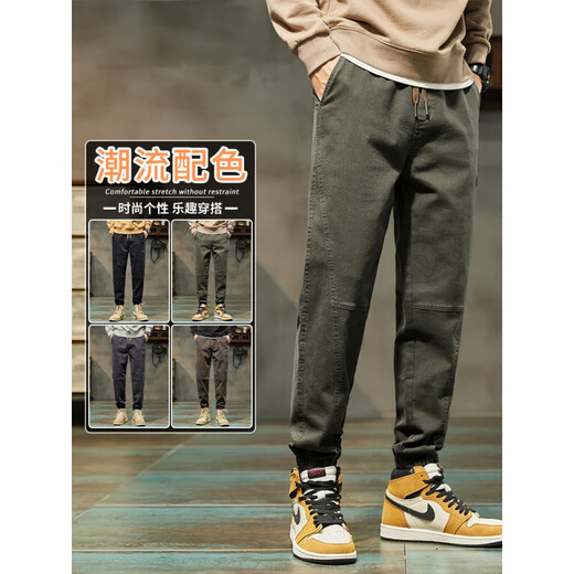 Con pantalones casuales de primavera pura para hombres 2025 New Fashion Brand Fashion Foot Sports Work Pants para hombres Primavera y verano 689 Camel + 689 Militar Green Regular Regular XL 130-150Jin [Jin equivale a 0.5 kg]