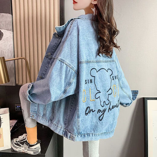 FHHUABD抖音牛仔外套女春秋新款拼接绣花撞色牛仔衣服女装夹克潮 9926#图片款【蓝色】 M 【建议101--115斤】