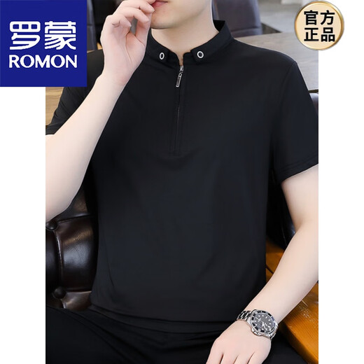 罗蒙（ROMON）纯色半拉链polo.衫男士短袖夏季冰丝薄款立领T恤2025新款半袖 9921杏色 4XL (约170~185斤可穿)