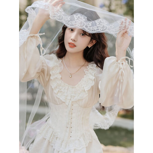 品计留洋大小姐民国风洛丽塔礼服法式复古风连衣裙子轻婚纱春女装 长.袖单裙 L