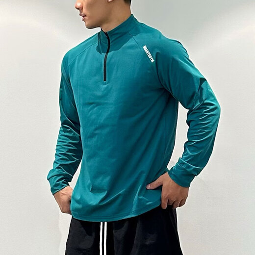 OLOEY fitness long-sleeved men's loose elastic half-zip sports t-shirt American running spring and autumn basketball training cycling jersey carbon gray M