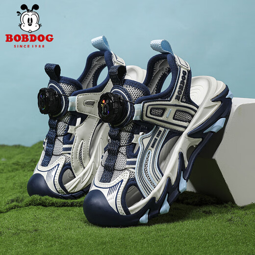 BOBDOG Children's Sports Sandals Boys' Shoes 2025 Summer New Youth Shoes Non-Slip Baotou Girls' Beach Shoes LY920K Black Blue 36 Shoe Inner Length 23cm