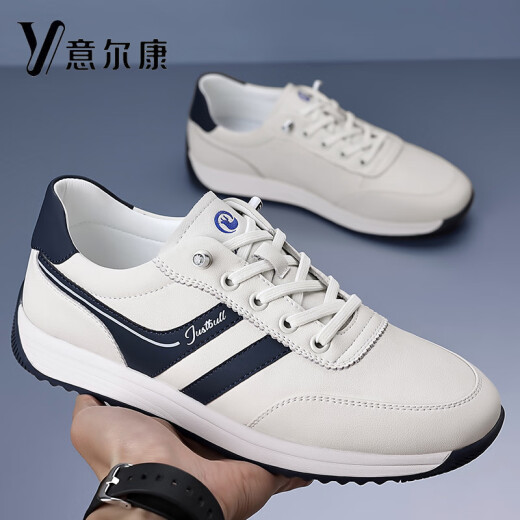 YRC Yierkang Yierkang 2025 Frühling Neue Männerschuhe koreanische Stil koreanischer Style Echtes Leder Soft Sohle Nicht-Schlupf-Freizeit-Sneakers Yek.sj7371 White 41