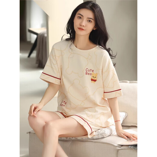 莫代尔睡衣女夏季纯棉短袖短裤薄款夏天可爱甜美可外穿家居服套装 YX-7506 9848 2XL 【建议140-160斤穿】
