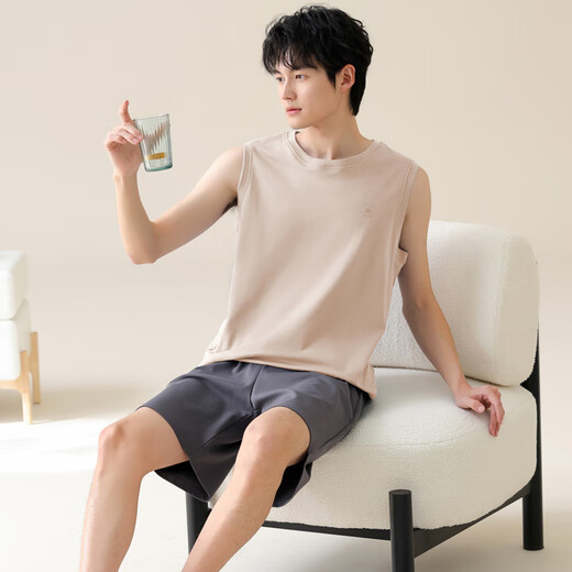 LOYACKIND背心睡衣男薄款纯棉无袖居家服新款休闲家居大码短裤套装夏季青年 42M13657 XL
