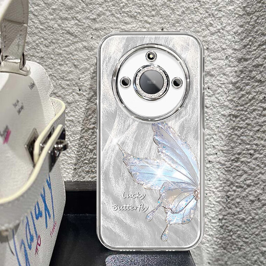 
Suitable for Honor x60 mobile phone case x50i feather yarn new honor300 butterfly colored 200 light luxury 100/90pro/magic7/6 women's model with lens film protection case Fine hole feather yarn-butterfly colored yarn blue Honor x60
