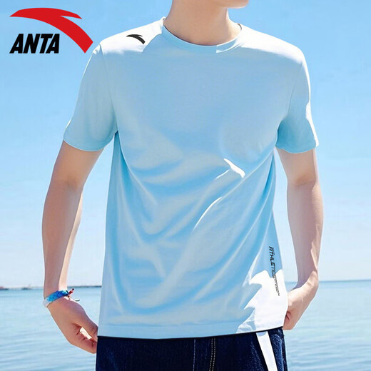 Anta quick-drying T-shirt short-sleeved men's thin style 2025 summer new ice silk quick-drying clothes round neck half-sleeved running fitness clothing 7114-8 Wing spread blue L (175)