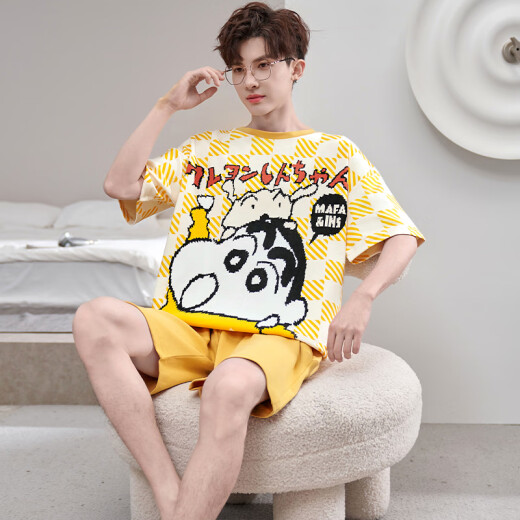 柚港睡衣男夏季纯棉短袖薄款加肥加大青少年夏天可外穿男士家居服大码 7029 XL (175cm 建议体重130-155)
