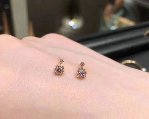 Shengbei New Purple Retro Natural Tanzanite Ring Mysterious Treasure Box Square Diamond Ring Earrings Necklace Ring (Please note the size when photographed)