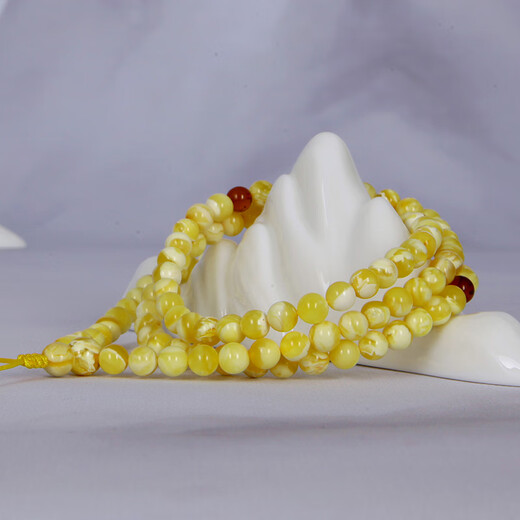 Famous Amber Family Natural Beeswax Rosary Beads Unoptimized Amber 108 Buddha Beads White Flower Wax Amber Bracelet Authentic Birthday Gift