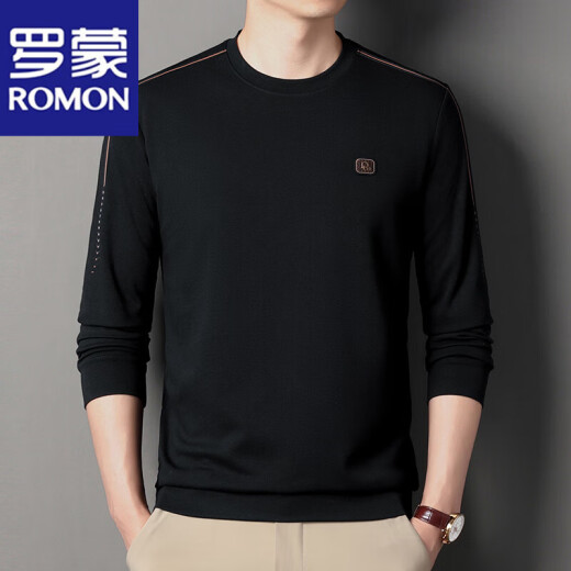 
ROMON high-end brand men's 100% pure cotton long-sleeved T-shirt 2025 round neck Jimo sweatshirt men's autumn anti-wrinkle base shirt 6625 Haqing 2XL 180 suggestions 155-170Jin [Jin equals 0.5 kg]