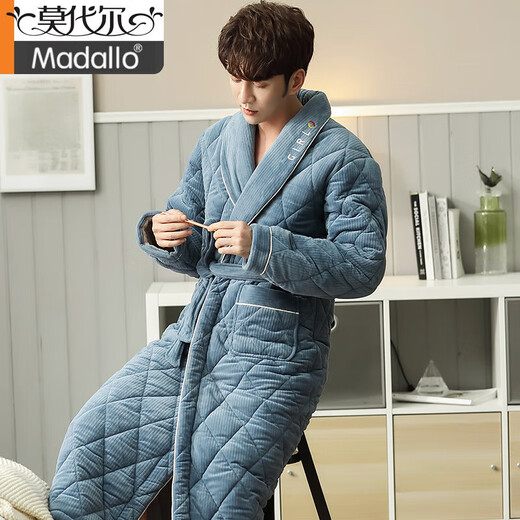 Modal winter coral velvet cotton men's nightgown for men's middle-aged three-layer thickened velvet warm super thick long large-size bathrobe SY9859 XL is suitable for 135-155Jin [Jin equals 0.5 kg]