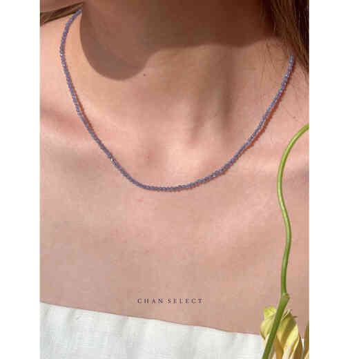 Youshu Jacaranda-natural blue-purple tanzanite 2MM flash cut beads summer 925 sterling silver clavicle chain necklace natural tanzanite necklace in stock 43CM