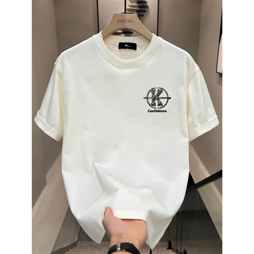 NJSKAKW Hong Kong Style Kurzärärmelte reines Baumwoll-Top für Männer und Frauen Sommer Lose American T-Shirt New Modemarke Paar halbärmelte T-Shirt V761 White (Compass) suggeriert 90-100jin [Jin gleich 0,5 kg]