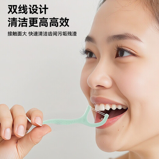 薄荷味 双线护理牙线棒 清新抗菌舒适洁齿一次性 超细牙签便携装 双线薄荷味牙线棒【2盒】