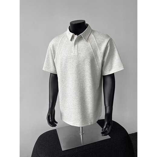 Digada Space Cotton Front Schulter-Polo-Hemd Kurzarm T-Shirt Herren Sommer Neustiche American CleanFit Paar Top CQS-873 Grau L