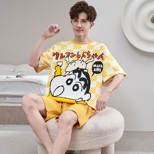 柚港睡衣男夏季纯棉短袖薄款加肥加大青少年夏天可外穿男士家居服大码 7029 XL (175cm 建议体重130-155)