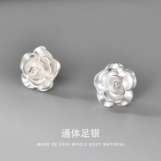 Wanmu Hong Kong 9999 sterling silver earrings camellia flower earrings for women elegant lily pure silver anti-allergic ear mffc lily pure silver earrings + free certificate 6.22g solid quality upgrade