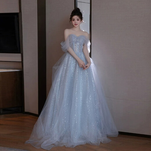 Aifangniao Vestido de noche de banquete de lujo de alta gama para mujeres Falda de cumpleaños para el banquete de un solo hombro Color XL