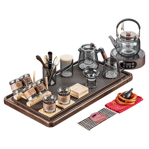 Zhengyang glass kungfu tea set high-end complete set split modern business tea table household tea tray boiling tea and boiling water 12-head cigarette Yaxin Wanchuan plate complete set Zhengming Hu Yuyun