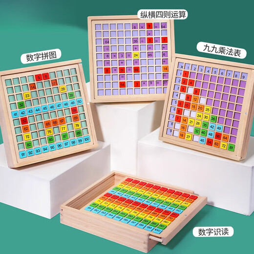 Hundreds of numbers Montessori teaching aids Hundreds of numbers table digital building blocks Children's early education enlightenment one to 100 addition and subtraction toys Multifunctional color Hundreds of numbers toys [number operation]