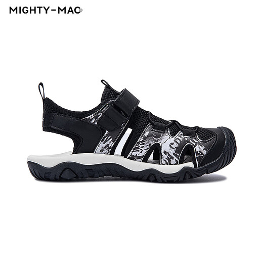 MIGHTY-MAC children's shoes, boys' toe-cap anti-collision sandals, summer new outdoor breathable Velcro children's sports sandals, black/white 31, recommended foot length 19.5cm
