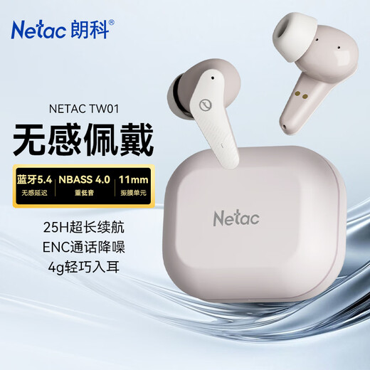 Netac true wireless stereo Bluetooth headset, wireless sports gaming headset, call noise reduction, suitable for Apple, Huawei and Xiaomi mobile phones TW01 pink