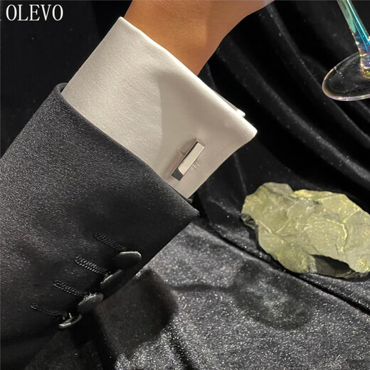 
OLEVOCufflinks plain glossy metal series rectangular geometric cufflinks gentleman light luxury texture accessories buckle Cuboid silver attached leather cufflink box