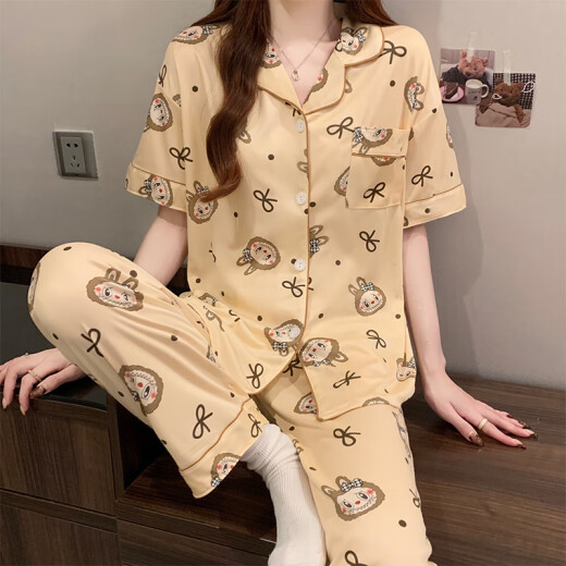 Catman (Miiow) Dulce pijama para mujeres en pantalones de manga corta de verano, un juego de pijama de celebridades de internet populares puede salir a la ropa casera 14118 [pantalones cortos de manga corta + pantalones] M recomendados 80-100Jin [Jin equivale a 0.5 kg]