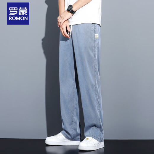 ROMON summer breathable Tencel jeans men's loose straight casual wide-leg pants men's ultra-thin trendy brand trousers men's 1048 blue single pair L 115-130Jin Jin equals 0.5 kg