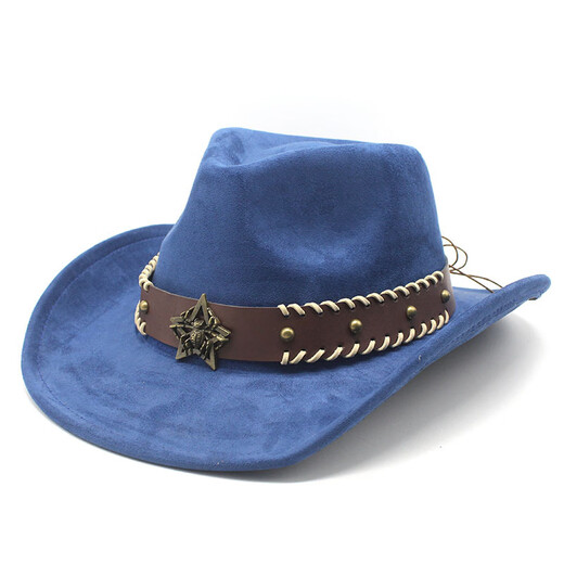 Xinbucks Western Cowboy Hat topper hommes et femmes européens et américains punk éteinte jazz chapeau minoritaire minoritaire en laine rolded chapeau marron (universel pour les hommes et les femmes)