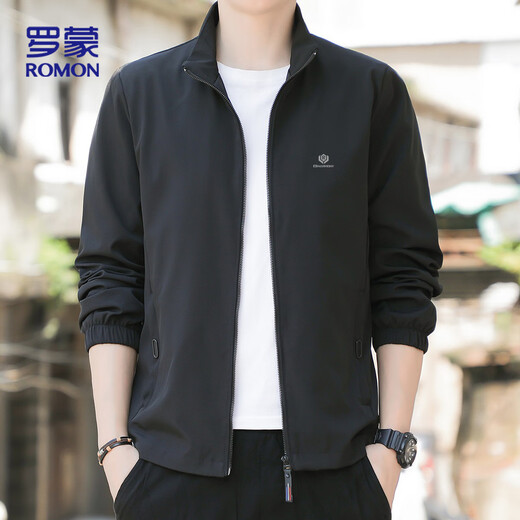 ROMON jacket men's autumn jacket men's business casual cadre top stand collar young and middle-aged men's ZH9908 black XL