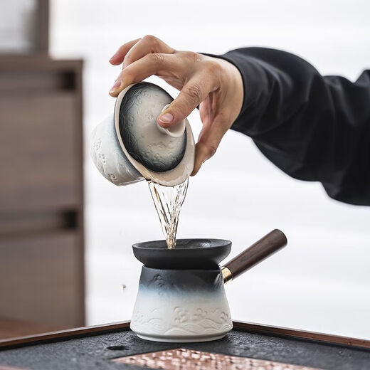 XMSJ轻奢粗陶功夫茶具套装家用泡茶器办公会客盖碗茶壶侧把壶茶 12023山海盖碗+提梁8杯组合