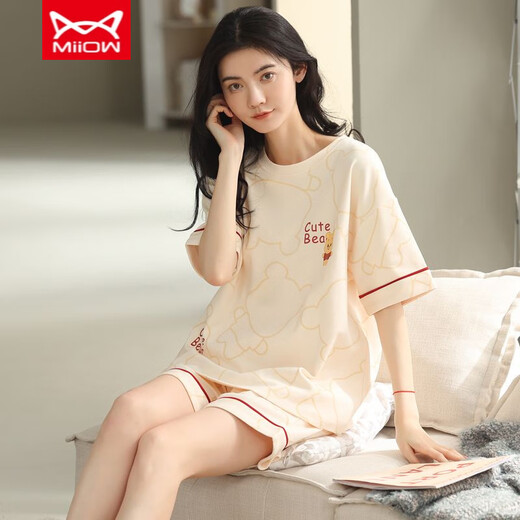 Catman Miiow Pajamas для женщин в летних чистых хлопковых шортах для женщин можно носить на внешнем новом наборе домашней одежды из чистого хлопка 9892 9860 м. Рекомендуется 75-90JIN [JIN равно 0,5 кг]