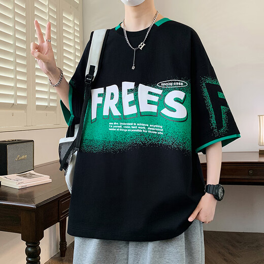 姿伟祺潮流短袖T恤男孩1215岁学生夏装青少大童半袖 695黑色(单件短袖) 品质升级 M 85-110斤左右