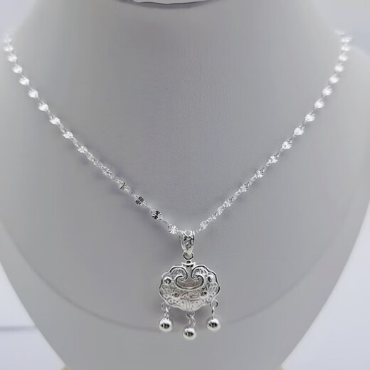 Lingmeng pure silver 9999 snowflake chain sterling silver necklace, versatile and fashionable gift, pure silver brushed lock pendant, safe pure silver 9999 snowflake chain sterling silver necklace, versatile and fashionable