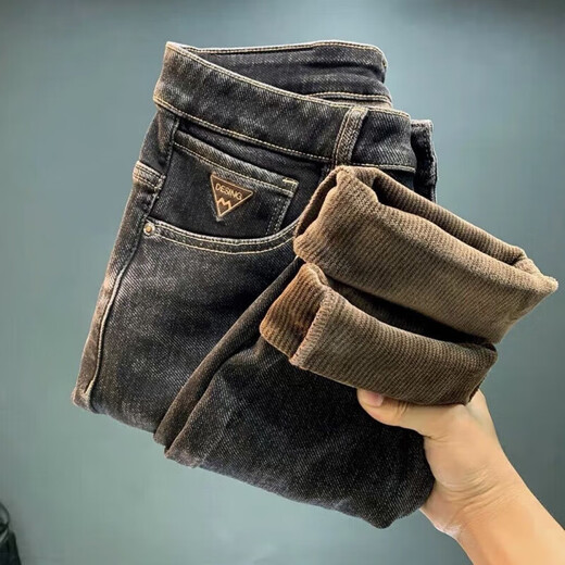 七匹狼（SEPTWOLVES）41YN加绒加厚牛仔裤男韩版小脚微宽修身百搭潮流时尚潮流 【加绒】967加绒黑色 加厚 28