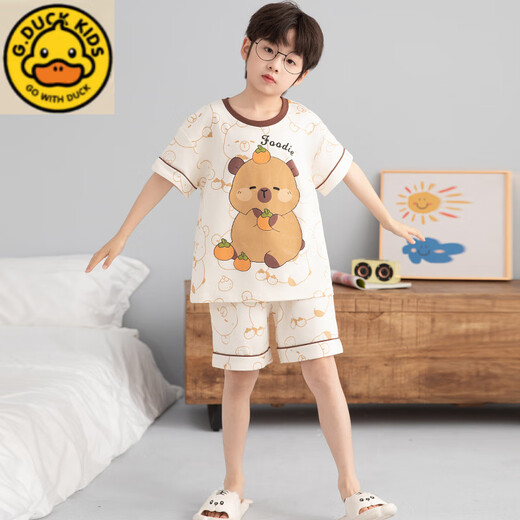 G. DUCKKIDS男童睡衣纯棉短袖卡皮巴拉2025超火两件套夏装儿童家居服大童套装 N694哪咤 165 cm/大童L码体重100-115斤拍