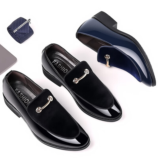 
Fat Donglai men's leather shoes 2025 new youth trend Korean casual shoes pointy toe large size men's shoes British groomsmen 9905 black 38