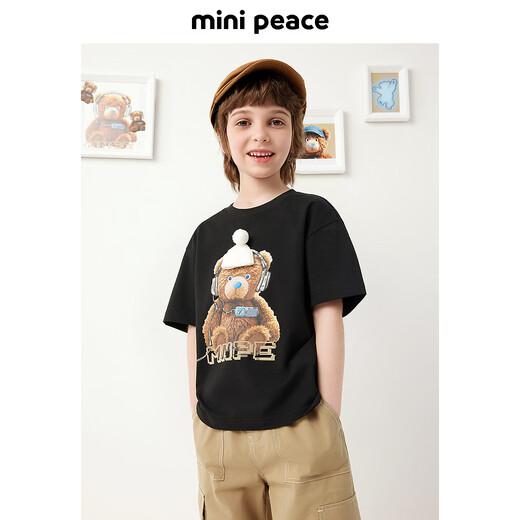 MiniPeace Children's Clothes Xia Xin Boys Short Sleeve T-Shirt FACNF2421 Black 110