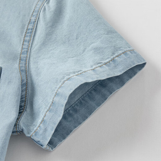 DAVE&BELLA medium and large children's denim shirt summer new style boys short-sleeved thin shirt casual children's top little boy clothes denim blue ready stock 120 cm (recommended height 110-120cm)