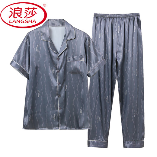 浪莎（LangSha）帅气睡衣男夏季冰.丝薄款短袖长裤大码真丝绸家居服2025年套装 白色6223 L (115-140斤)