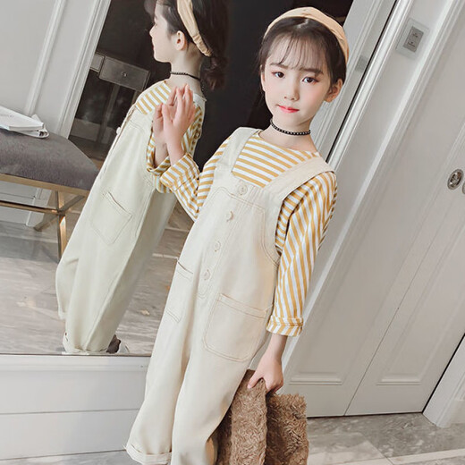 Sheng Miaoci Girls Frühlingsanzug 2025 Neue Mädchen große Kinder koreanische Stile im koreanischen Stil Kindermodische zweiteilige modische Gurthose (Einzelhosen) 150 Empfohlene Babys etwa 140 cm groß