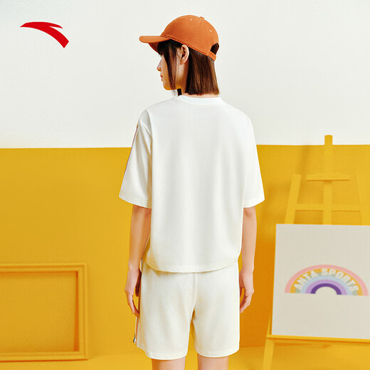 Anta Rainbow Sports Sports Summer de manga corta para mujeres pantalones cortos redondos de cuello