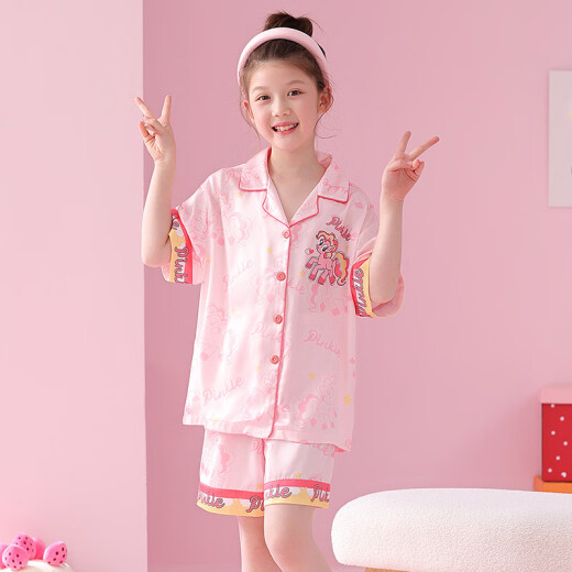 
Yingge Ballad Girl Pajamas Summer Ice Silk Thin Style Children's Short Sleeve Medium Large Children Cartoon Cute Girl Summer Air Conditioning Suit Short Sleeve Q6629 [Fen] Ice Silk-Breathable Style 150 -155 Height [18 Size] 75-85Jin [Jin equals 0.5 kg]