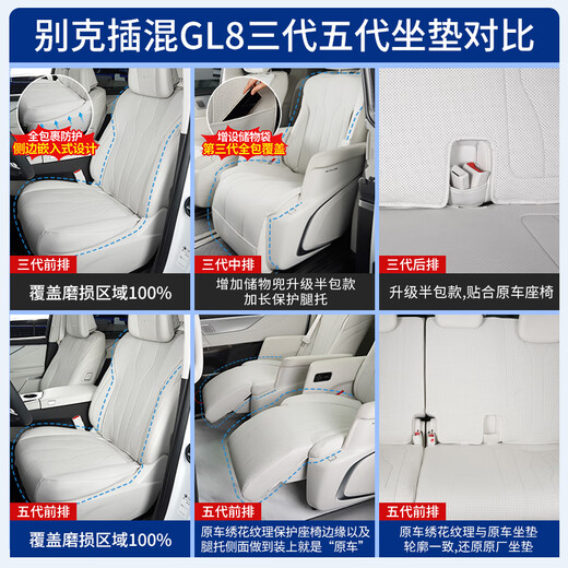 24款别克插混GL8陆尊PHEV坐垫四季通用透气座垫座椅套内饰改装件 前排+中排+三排全车12件 七座3899/4199原车白