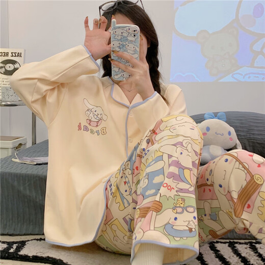 UKUHPKins风网红睡衣春秋款开衫薄款长袖长裤宽松公主风居家服套装 9207叮当猫 M 【建议80-100斤】