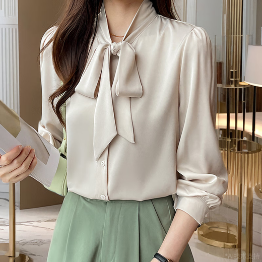 Wanmando European French White White White Femen's Long Bow Chiffon Top Spring y Autumn New Temperament Streamer Base Base White 9276 Modelo XL _115-125Jin [Jin iguala 0.5 kg]